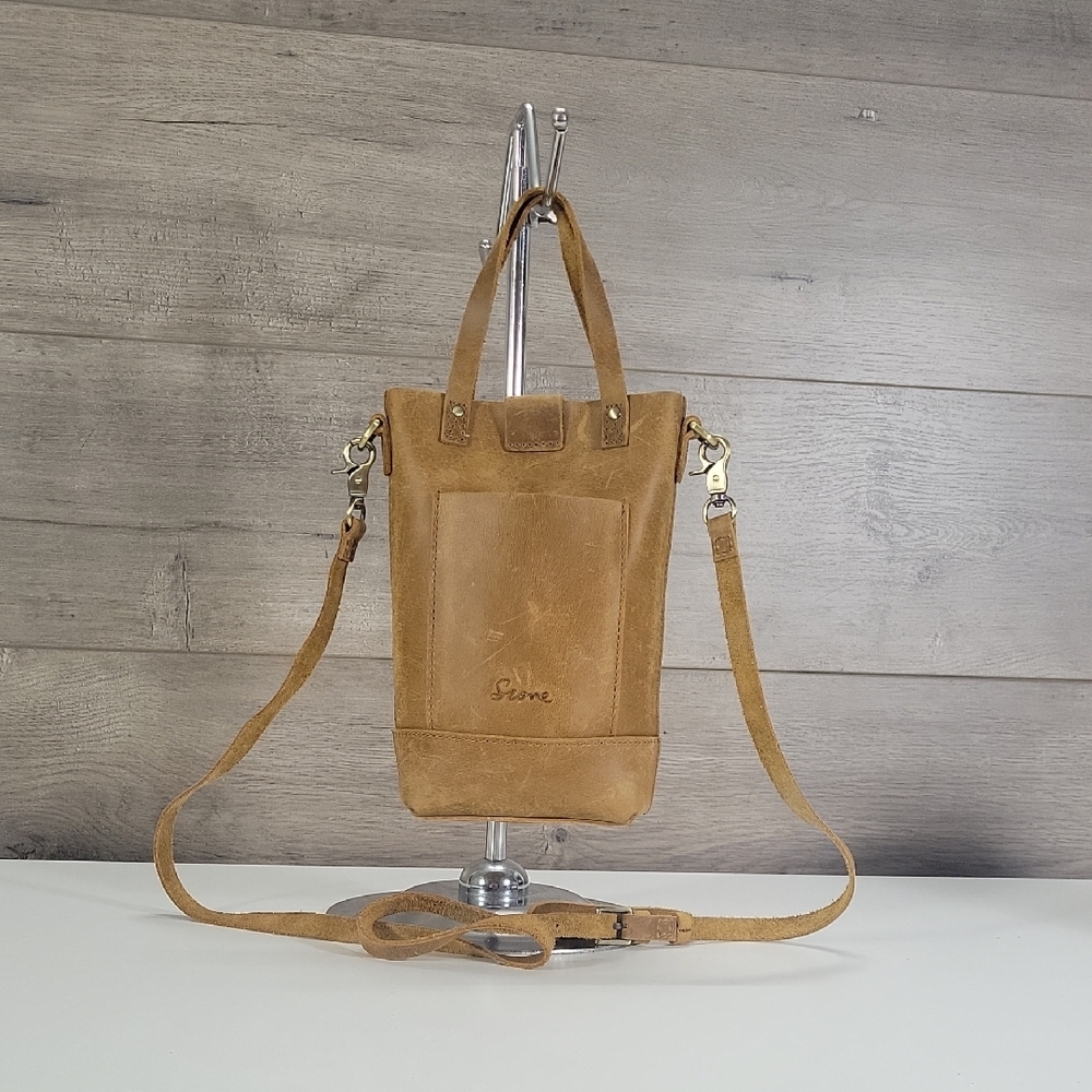 S-Zone Tan Leather Mini Crossbody Tote Bag